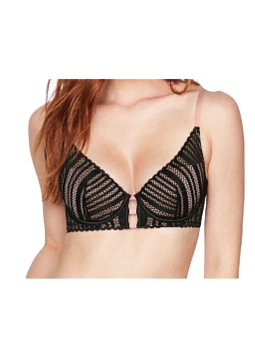 Victoria’s Secret lined plunge underwire black & pink lace lingerie bra size 34D